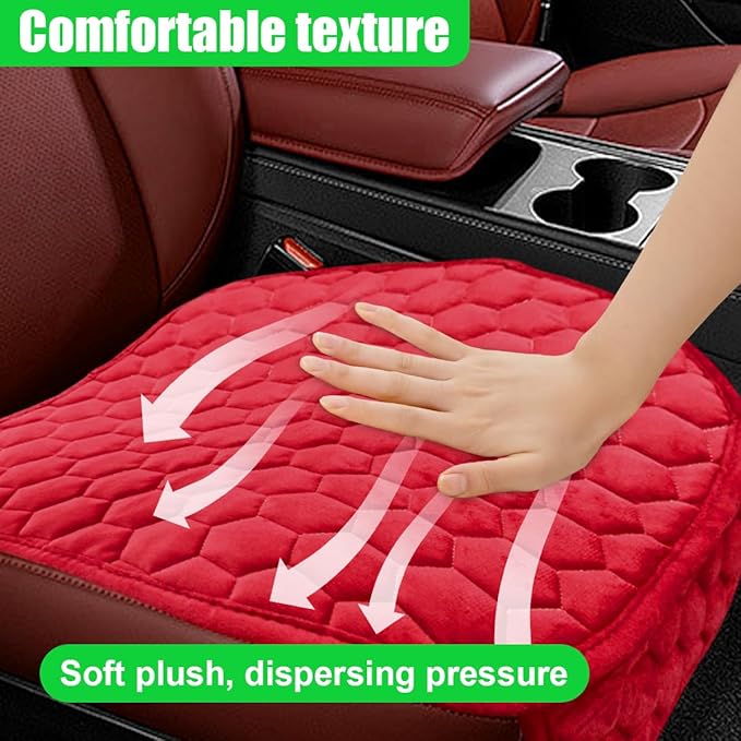 Car Seat Cover, Soft Plush Auto Bottom Seat Covers, Anti Slip Vehicle Front Seat Cushion Protector, Comfortable Car Interior Seats Pad Mat Accessories for Sedan, SUV, Truck (Red)