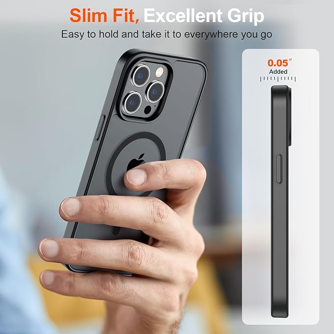 SUPFINE Magnetic for iPhone 12 Pro Max Case (Compatible with MagSafe) (Military Grade Drop Protection) Translucent Matte Shockproof Phone Case,Black