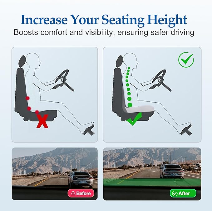 Onever Ergonomic Memory Foam Seat Cushion, Lumbar Support Non Slip for Truck Driver Long Driving Office Chair Back Tailbone Pain Relief Grey