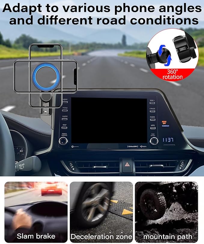 Magnetic Car Phone Mount for Toyota C-HR 2019 2020 2021 2022 Accessories, for MagSafe Strong Magnets Cell Phone Holder 8-Inch Screen Cradles, with Portable Phone Gripper 360° Rotation