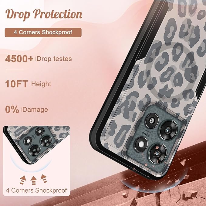 for Moto G 2025 Case Women - Compatible with MagSafe Cute Girls Magnetic Protective Phone Cover Cool Fun Unique Leopard Heavy Duty Shockproof Design for Motorola Moto G 5G 2025 Cases
