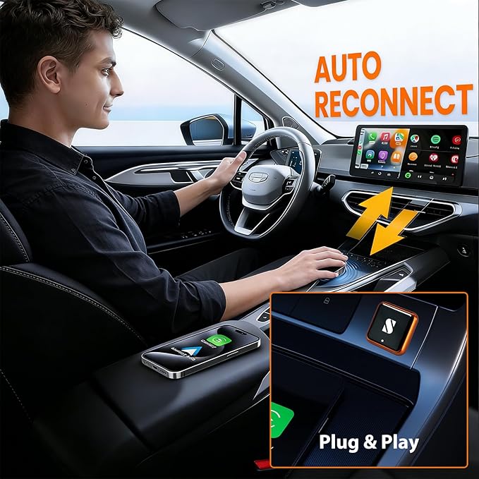 Sunweyer Wireless CarPlay Adapter & Android Auto Wireless Adapter, for Apple CarPlay, USB Bluetooth Dongle for iPhone & Android, Plug & Play Car Play Wireless Adapter 2026