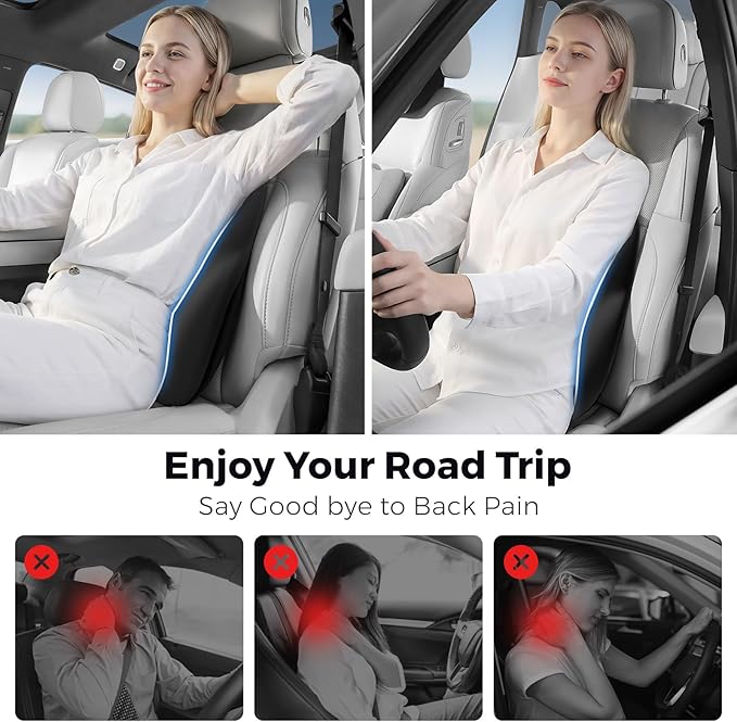 BEBAS Lumbar Support Pillow for Car, Memory Foam Back Cushion for Driving, Ergonomic Lumbar Pillow for Pain Relief, Comfort Lower Back Support for Office Chairs, Car Seat, Wheelchair -Black