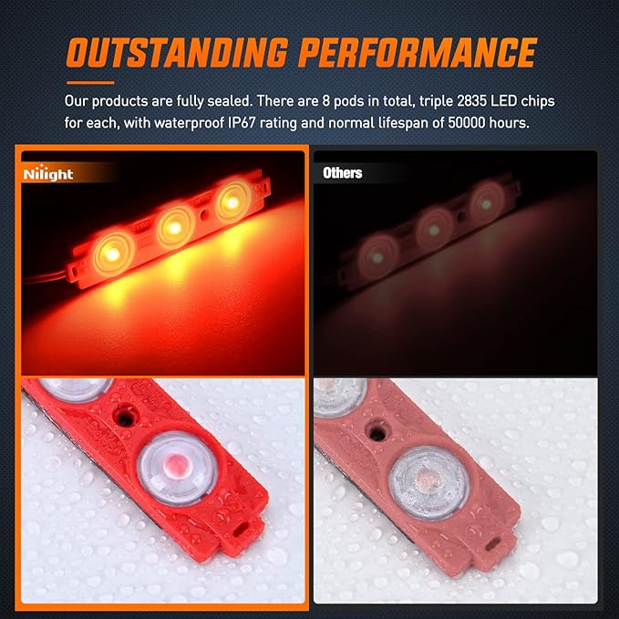 Nilight 8PCS Truck Pickup Bed Light 24LED Red Cargo Rock Lighting Kits with Switch for Van Off-Road Under Car Side Marker Foot Wells Rail
