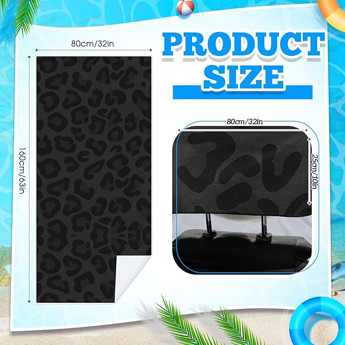 2 Pack Car Seat Towel Covers with Storage Bag 63 x 32 Inch Athletic Running Towel Seat Sweat Washable Non Slip Cover Gift for Car Outdoor Sport Activities (Black Leopard)