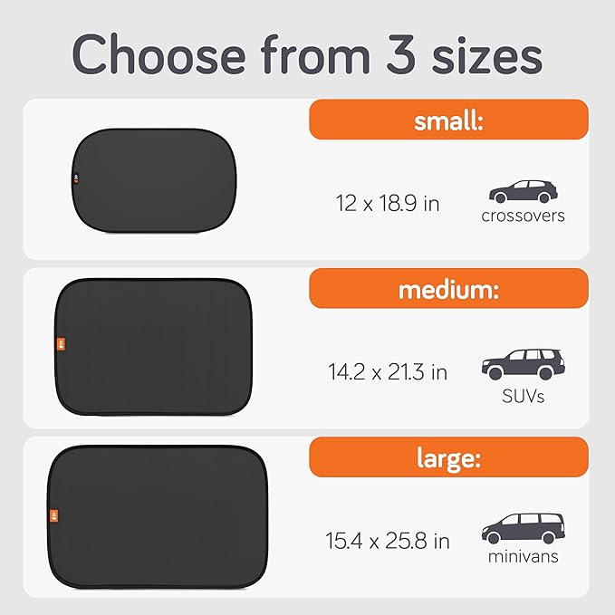 Baby Uma Car Window Shades (2 Pack) - 14.2″ x 21.3″, UPF 50+ Car Window Covers, 99% UVB + 94% UVA Protection, Static Cling Sun Shade with Travel Bag (Medium)