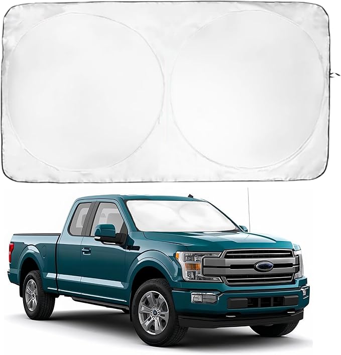 Windshield Sun Shade -Certified 99.87% UVB & 99.02% UVA Car Sun Shade. Award Winning Sunshade - Patented Technology | Compatible for Ford F-150 (2021-2026) | Car Shades by Kinder Fluff