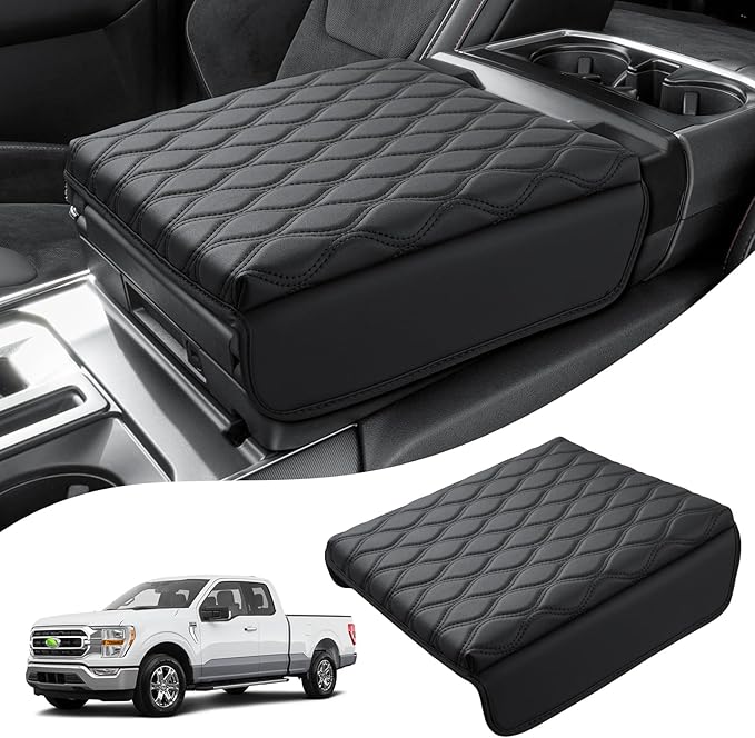 Autorder Center Console Cover for 2021-2025 2026 Ford F150/2022-2025 2026 F150 Lightning Accessories Armrest Cushion Cover Nappa Leather Middle Console Covers (Only fit for Work Surface Console)
