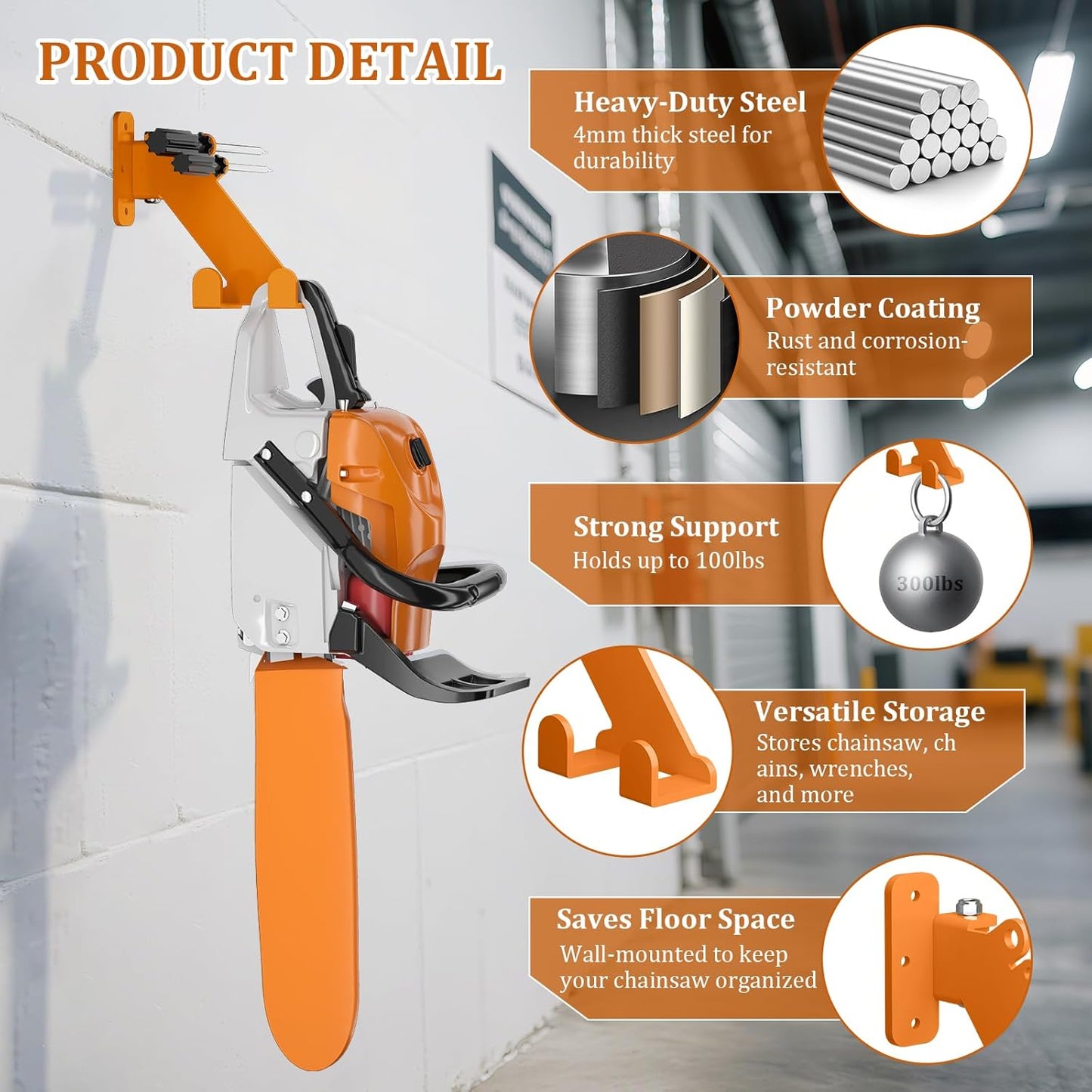 Chainsaw Hanger, 3-in-1 Chainsaw Wall Mount Adjustable Screws for Variety Wall Corner, Garage Organization Garage Storage Shed Organizer Mounted Universal Fit for stihl, Husqvarna, Echo Saws, 2 Pack