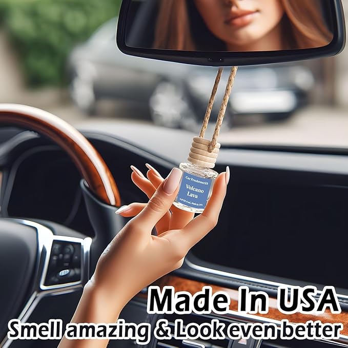 C Classy Hanging Car Air Freshener 2 Pack, Voleano Lava Essential Oil Diffuser, Long-Lasting Fragrance, Cute Glass Bottle Car Accessories for Women & Men, Made in USA