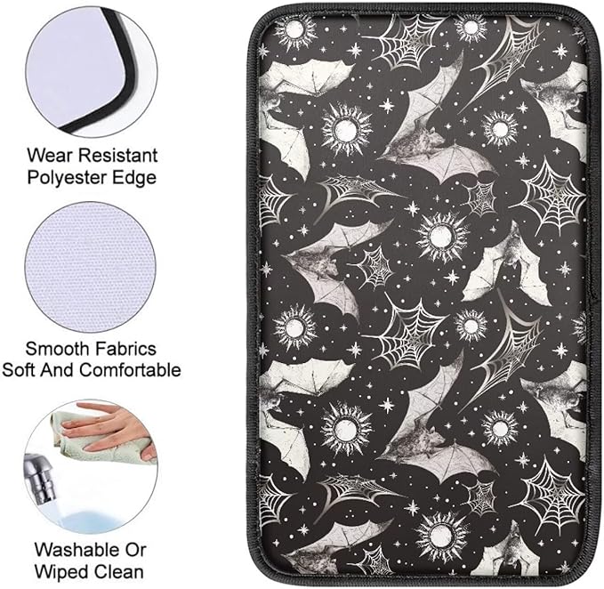 Dreaweet Starry Sky Bats Center Console Cover Halloween Car Accessories for Women Middle Console Covers for SUV Comfort Anti Slip Arm Rest for Car Armrest Storage Box Mat
