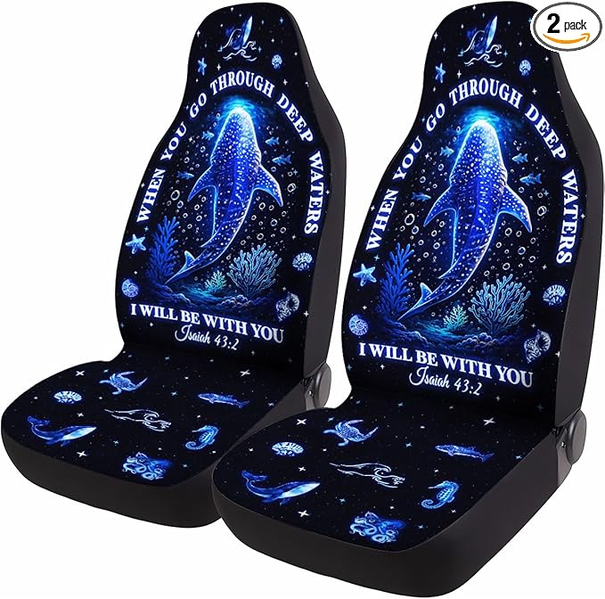 GENANY Bible Verse Car Seat Covers Set of 2, Sea Themed Breathable Front Seat Covers for Truck Sedan SUV, Christian Car Accessories, Christian Gift for Women Men