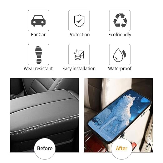 White Wolf Stands On The Snow Car Auto Armrest Cushion Cover Accessories Center Console Seat Box Pad Protector Universal Decoration for Most Vehicle SUV Truck