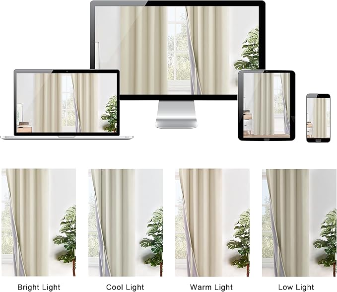 XWZO 100% Blackout Curtain Panels - Thermal Insulated Black Liner Curtains, Noise Reducing and Heat Blocking Drapes for Hall and Studio Windows with Tiebacks, Beige, W70 x L84, Set of 2