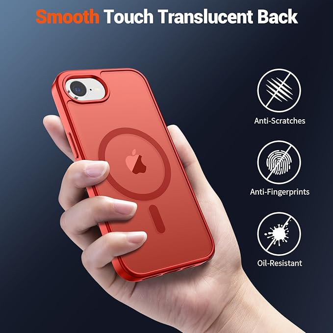 SUPFINE Magnetic for iPhone 17e Case/iPhone 16e Case (Compatible with MagSafe)(Military Grade Drop Protection) Slim Translucent Matte Shockproof with Anti-Fingerprint Phone Case,Red