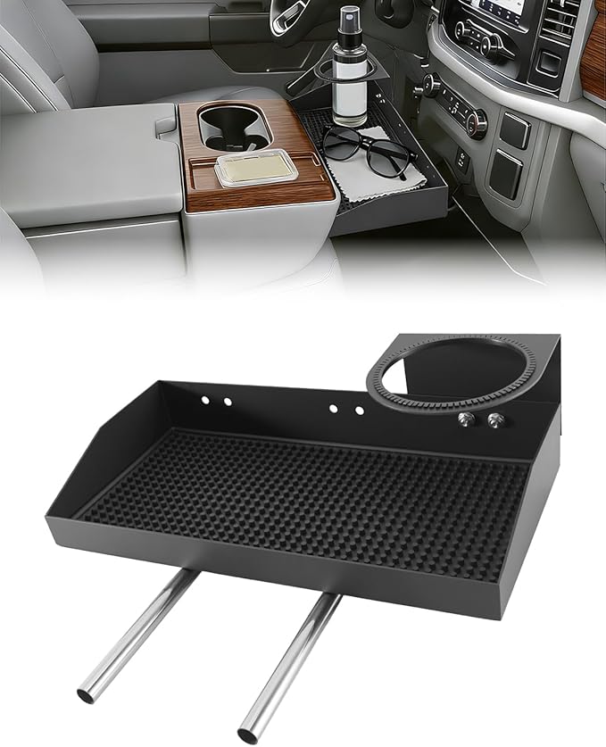 Front Center Console Organizer Headrest Tray Compatible with Ford F150 F250 F350 F450 F550 F650 2011-2025, Truck Center Console Cup Holder Coin Organizer Storage Accessories, Jump Seat Only
