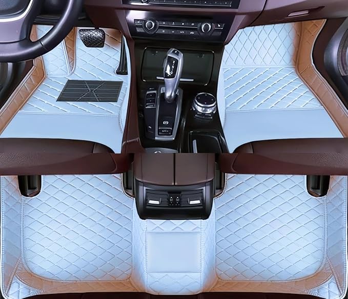 Yaruicar Custom Personalized Floor Mats for Cars Luxury Full Coverage All Car Floor Mats Anti-Slip Leather Car Mat Set Trucks & SUVs Trucks Automotive Floor Mats Liners (White)