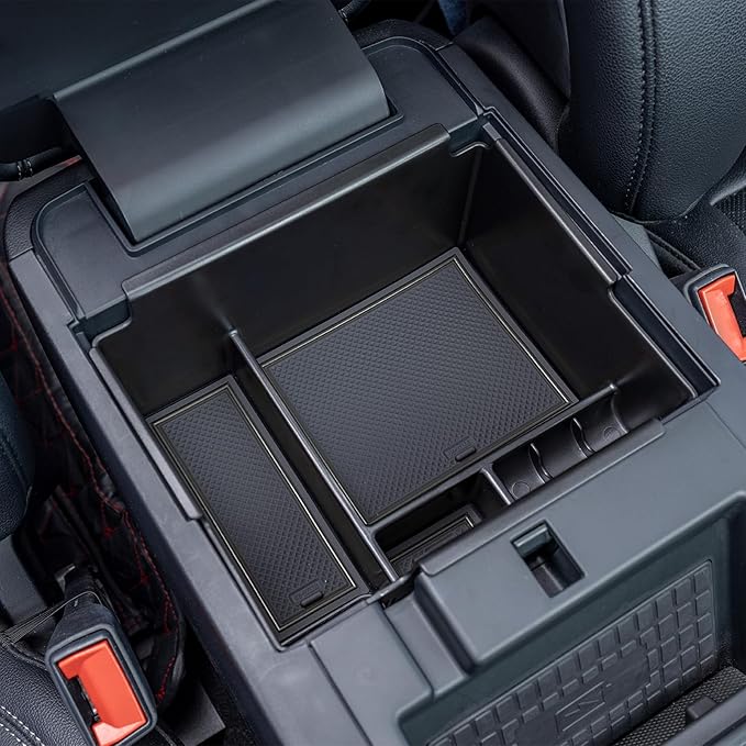 TOPINSTALL Black Center Console Organizer Tray Compatible with 2020-2025 2026 Ford Explorer Accessories, Deep Armrest Storage Box with Coin Holder & Non-Slip Mats, 6th Gen Explorer Accessories