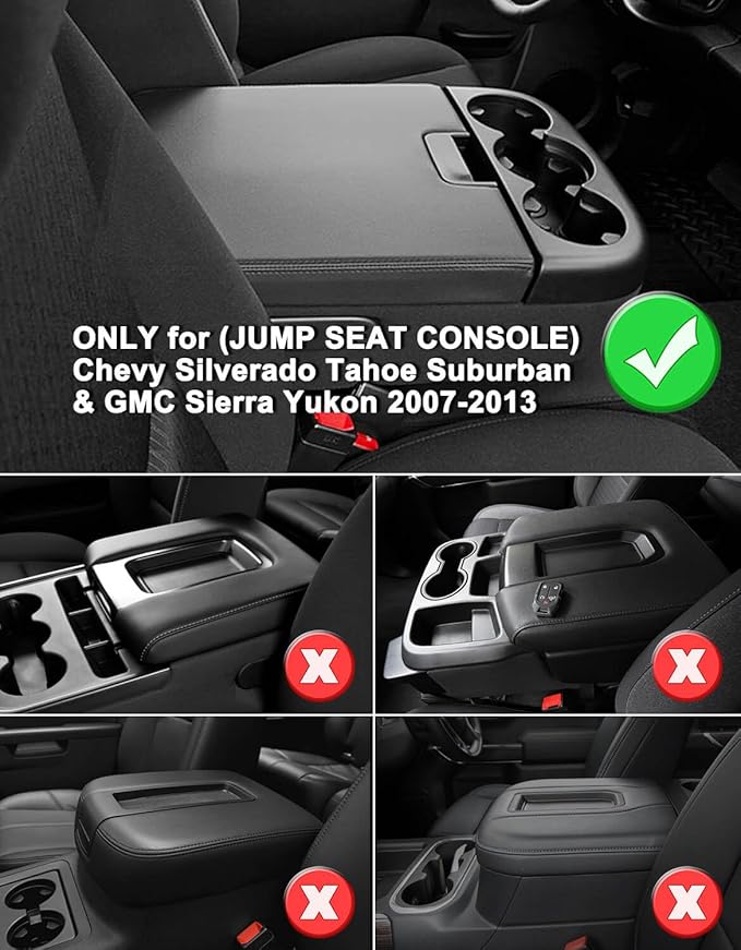 KBH Center Console Armrest Cover for 2007-2013 Chevy Silverado & Tahoe & Suburban, GMC Sierra & Yukon, Middle Console Lid Cushion, PU Leather, Anti-Scratch, Beige (Fits Jump Seat Console)