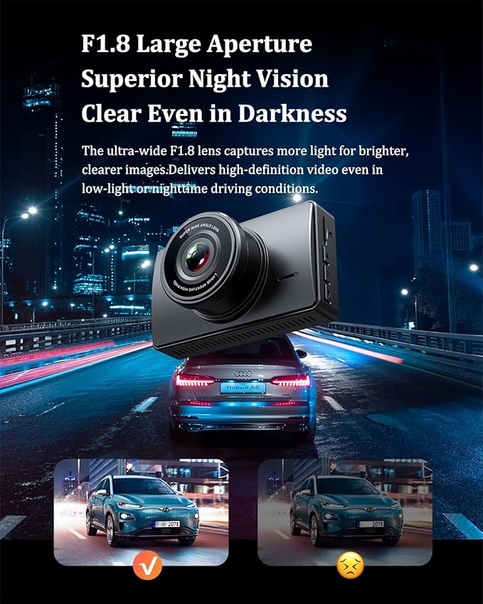 Dash Cam Front and Rear, Dash Camera for Cars 4K+1080, Dashcam Built-in WiFi, APP Control, 32GB Card Included, 3" IPS Touch Screen, 24H Parking Monitor, Night Vision, G-Sensor