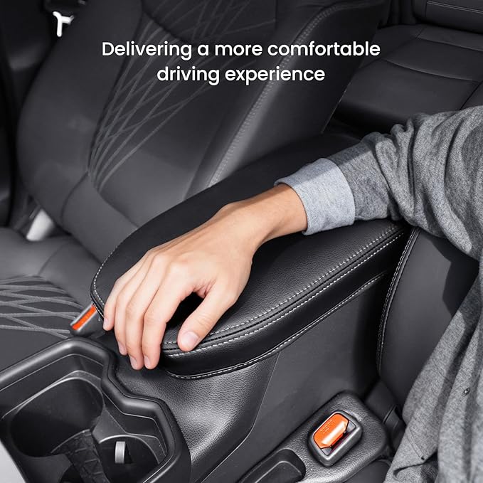 Center Console Cover for Toyota RAV4 2019-2025, Upgraded PU Leather Armrest Cover for RAV4 Adventure/Hybrid/XLE/LE/Limited/TRD Off-Road/Premium/XLE Premium (Gray Stitching)