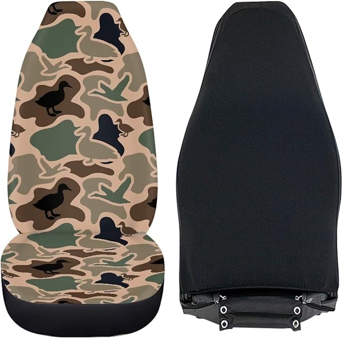 Car Front Seat Covers Elastic Fabrics Universal Duck Camo Print Car Seat Covers Protector Easy to Install Automotive Accessories Suitable for Cars, SUV and Trucks, Set of 2