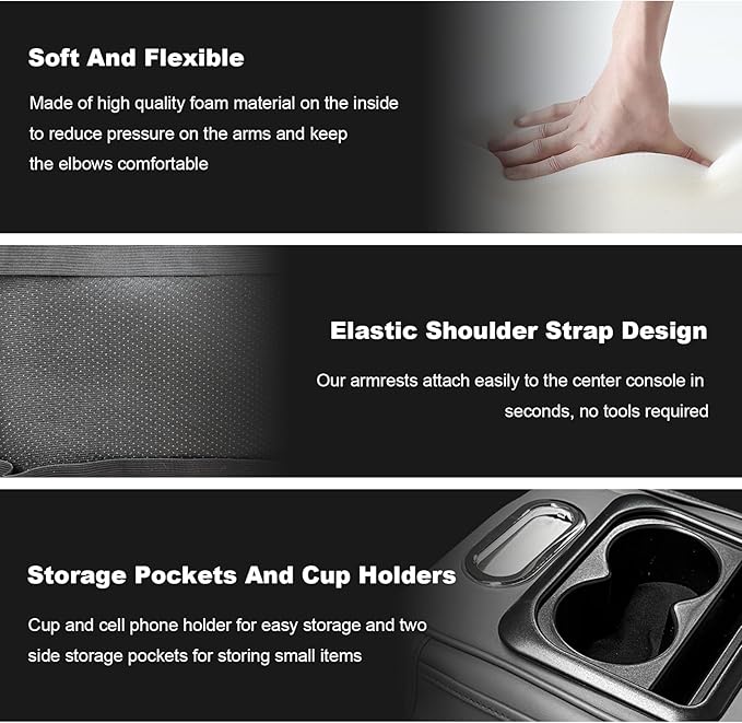 Car Center Console Armrest Pillow, Multifunctional Armrest Box Cover with Cup Phone Tissue Holder & Side Pockets, Waterproof Leather Middle Console Cushion for Most Vehicles (Gray, Normal)