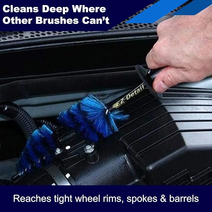 EZ Detail Brush Little - Wheel Rim Cleaner for Cars, Bike, Trucks, Motorcycle, and Other Vehicles. Non-Scratch Auto Detailing Tool, Easily reaches Nook and Crannies