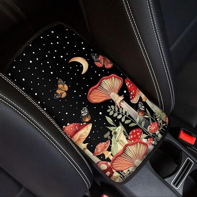 Dreaweet Car Center Console Cover Cute Mushroom Car Accessories for Women Girly Universal Car Armrest Cover for Truck SUV Sedan,Car Arm Rest Cover Pad