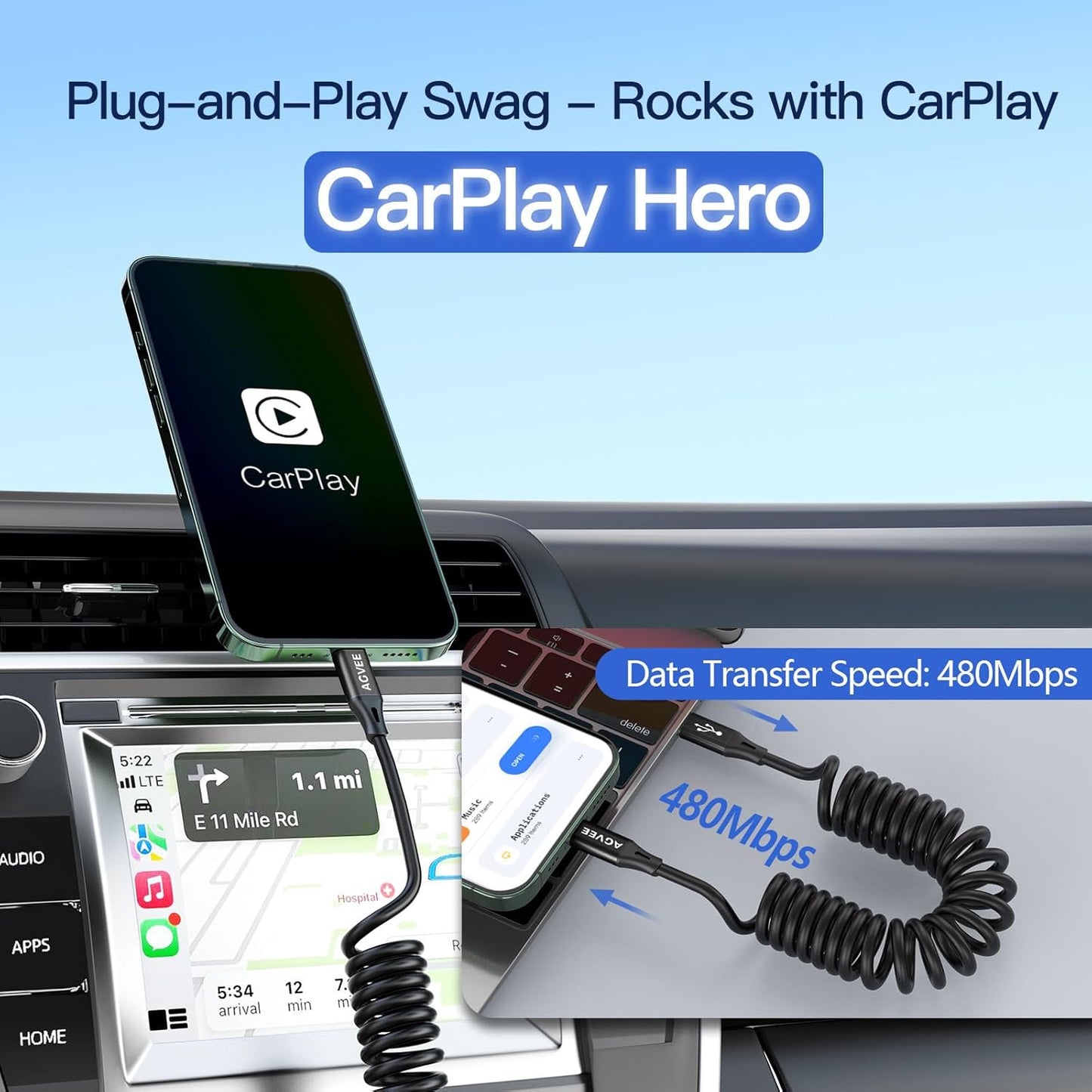AGVEE 2 Pack 5ft Coiled Short USB-C to USB-C Charging Cable [USB-IF Certified] 60W PD Fast Charger Cord in Car for iPhone 16/15 CarPlay, Galaxy S25 S24 S23 S22 S21 S10 S9 S8, Google Pixel, Black