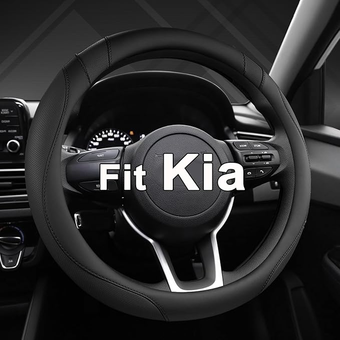 West Llama Customized Auto Car Steering Wheel Cover for Kia Sportage Sorento Spectra Forte 14.5-15 inch (Black-Standard Size)