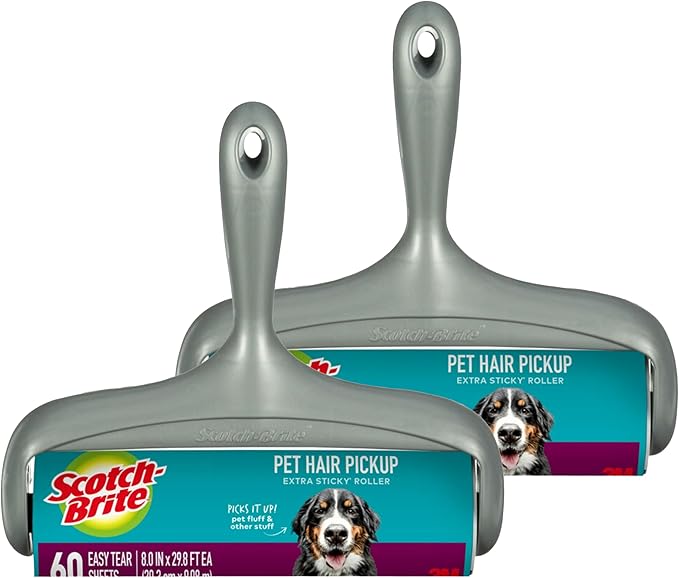 Scotch-Brite Pet Extra Sticky Large Surface Lint Roller for Pet Hair, Furniture and Clothes, 1 Roller, 60 Sheets (Pack of 2)