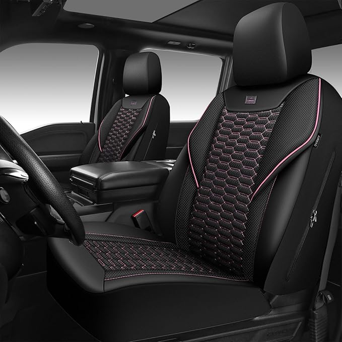 CAR PASS 3D Foam Mesh Leather Car Seat Covers Front Seats,Breathable Mesh Front Seat Covers for Women,Universal Fit for Cars SUV Truck Sedan Van Automotive, Armrest Airbag Compatible,Black and Pink
