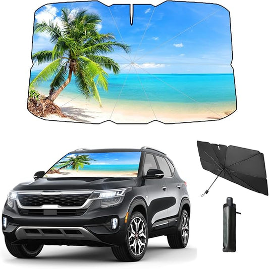 Windshield Sun Shade Umbrella for Car Front Window Sun Visor for Windshield Car Summer Accessories Protect Interior from UV Rays & Heat for Sedan, Compact SUV, Hatchbacks 57"*31"