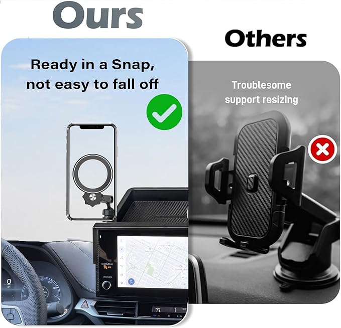 Car Phone Holder for 2025 2026 Toyota Sienna Accessories Apply to 8/12.3 Inch Screen Fixed Clip Magnetic Cell Phone Mount Hands-Free 360 Degree Rotation with Dashboard Storage Tray