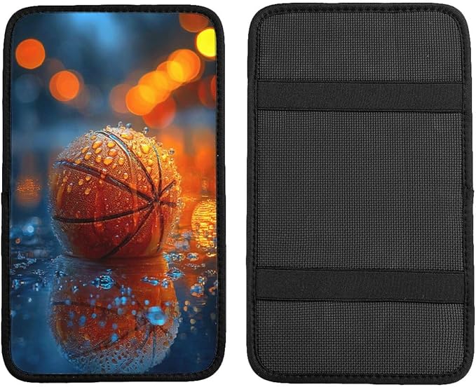Universal Car Center Console Cushion Pad, Basketball in The Rain Soft Waterproof Car Center Console Cover Auto Armrest Seat Box Cover Protector for Most Vehicle SUV Truck Car
