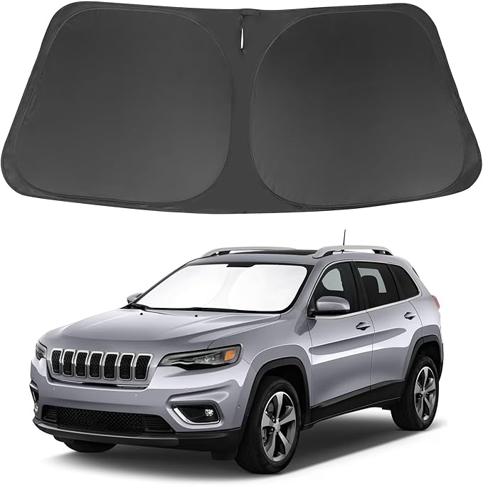 Windshield Sun Shade Foldable Sunshade Protector Custom Fit Jeep Cherokee 2014-2022 2023 Trailhawk,Overland, Limited, Latitude, Altitude Accessories (Not for Jeep Grand Cherokee)