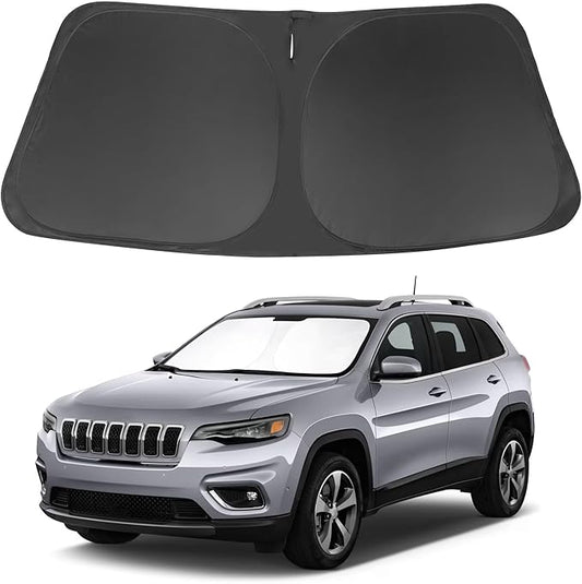 Windshield Sun Shade Foldable Sunshade Protector Custom Fit Jeep Cherokee 2014-2022 2023 Trailhawk,Overland, Limited, Latitude, Altitude Accessories (Not for Jeep Grand Cherokee)