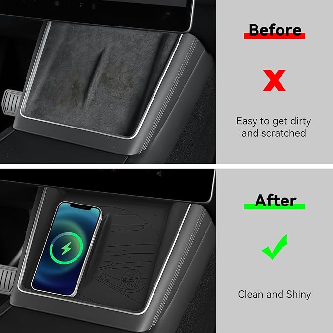 LUCKEASY Wireless Charging Pad for Tesla Model Y Juniper 2025 2026 Center Console Wireless Charger Pad Non-Slip Silicone Mat for Model Y Accessories Black (Star Explorer Texture)