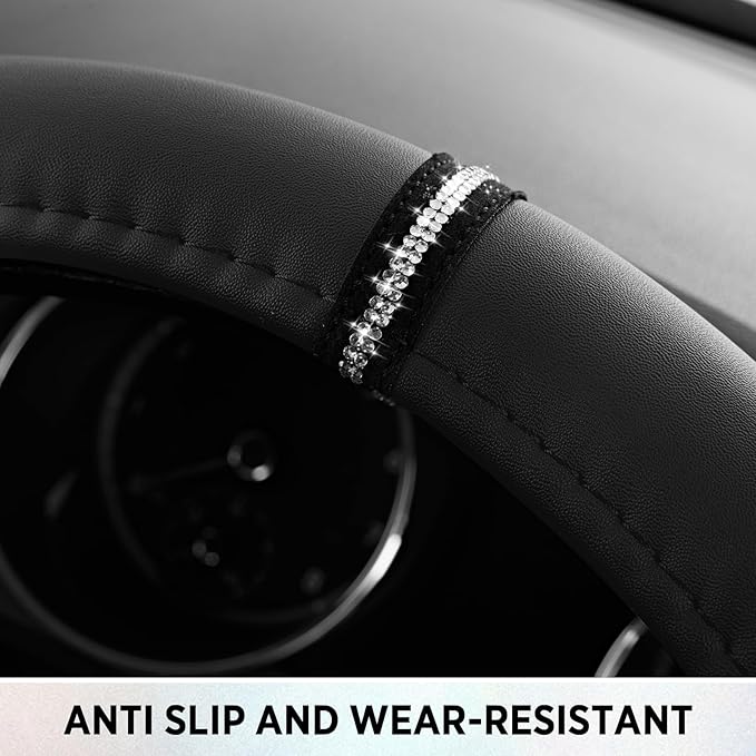 Road Comforts Leopard Steering Wheel Cover - Made with PVC Leather Cheetah Print, D-Shaped Automotive Steering Wheels - Anti-Slip, Universal Fit 14 1/2 inches to 15 inches - Black