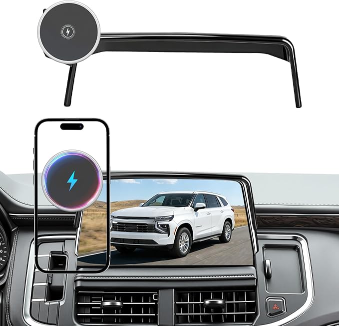 Wireless Car Charger for Chevy Suburban (2021-2023 2024, 10.2 Inch) / Tahoe/GMC Yukon/Yukon XL, iPhone Magnetic Car Mount, 15W Magsafe Phone Holder for Samsung & Google, 2022 Car Accessories
