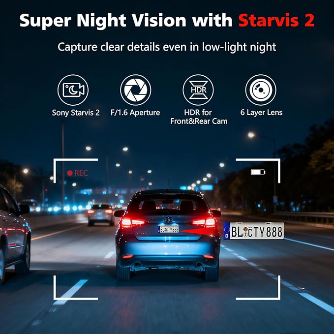 4K+2.5K+2.5K Dash Cam, STARVIS 2 Sensor, Dash Camera 3-Channel, Free 64GB Card, Dashcam with 5G WiFi GPS, G-Sensor,Loop Recording, HDR, 24H Parking Monitor, Time-Lapse Recording, 256GB Max