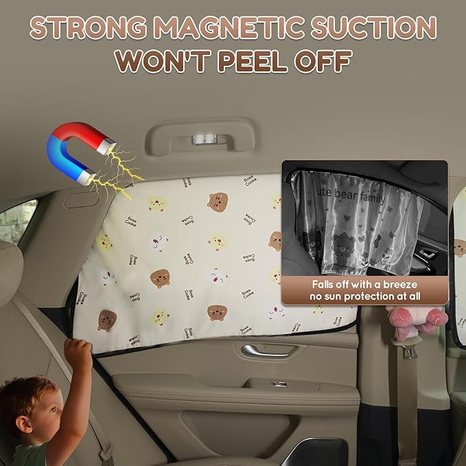 Aokway Car Window Shade (2Pack)-UV-Blocker magnetic Car Window Sun Shade for Baby 99% UV Protection Fit SUV/Sedan/Minivan | Roll Windows Down, Privacy car covers Safe for baby- Car Seat Sun Protection
