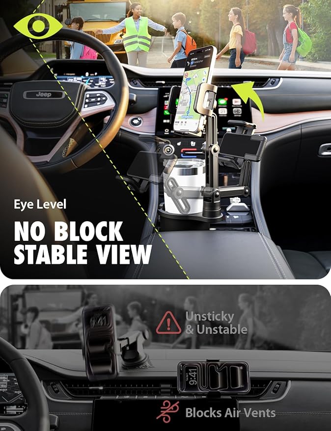 Bracketron Cup Holder Phone Mount for Car - TripGrip 2-in-1 Expandable Phone Holder with 360° Rotation & Ultra Stable Folding Support Legs, Fits Devices up to 3.5"