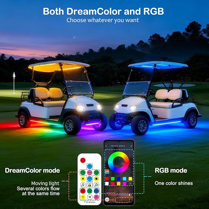 6PCS Golf Cart Underglow LED Light Kit with Built-in 12V-80V Reducer & Canopy Lights, APP & Remote Control, Sound Active Music Sync, IP67 Waterproof, Battery Drain Protect, for EZGO Yamaha Club Car