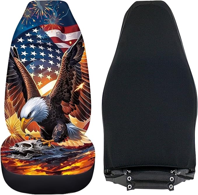 ELEQIN 250 Anniversary USA Car Front Seat Covers, Patriotic Collectors 2 Pack Polyester Automotive Seat ProtectorsSoft & Breathable, Vehicle Interior Accessories for Most Cars