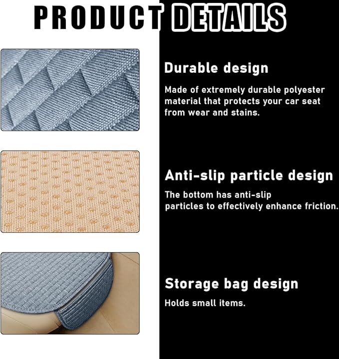 2PCS Car Seat Bottom Cover Pad, Comfortable Auto Front Seat Button Cushion Pad with Pocket, Breathable Vehicle Seat Protector Mat, Universal Truck SUV Van Car Accessories (Gray)