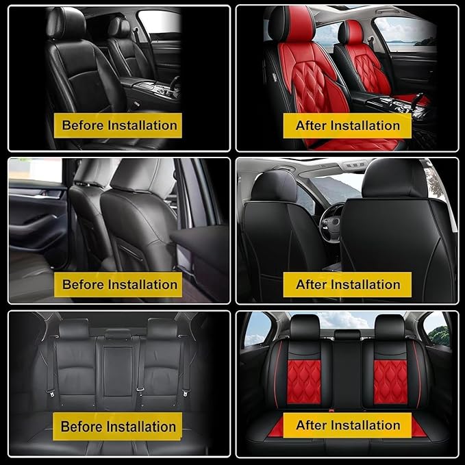 AOMSAZTO Car Seat Covers Full Set Custom Fit for Subaru Legacy 1995-2024 2025 2026 Leather Car Seat Cover Seat Cushion Protector Airbag Compatible Waterproof Red