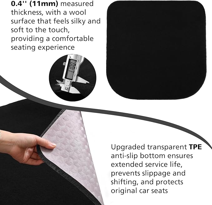 Genuine Wool Car Seat Cushion, Australian Soft Wool Auto Seat Pad Breathable and Sweat-Wicking Comfort Warm Universal Fit, 19.7''x19.7'' for Car Seats, Office Chairs, Home (Black)