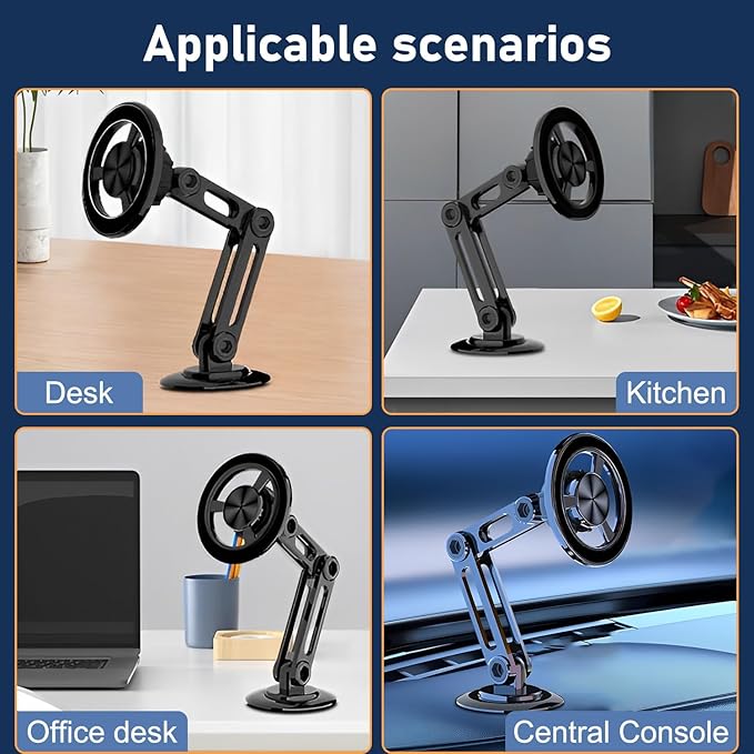 Universal 360° PRO Magnetic Suction Phone Holder Car,Alloy Folding Magnetic Cell Phone Holder for Car [Super Strong Magnet] Bracket Magnetic Dashboard Phone Car Mount for All Smartphone (Silver)